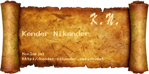 Kender Nikander névjegykártya